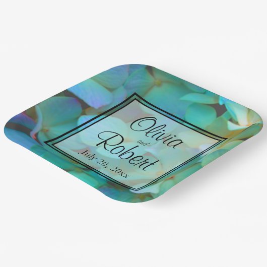 Aquamarin-blaugelbe Hydrangeas-Blume Pappteller (Gewinkelt)