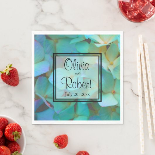 Aquamarin-blaugelbe Hydrangeas-Blume Serviette (Beispiel)