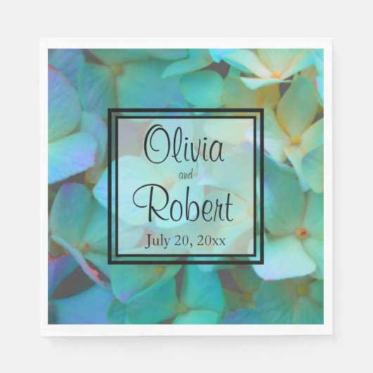 Aquamarin-blaugelbe Hydrangeas-Blume Serviette (Vorderseite)