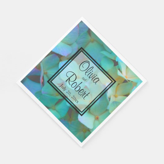 Aquamarin-blaugelbe Hydrangeas-Blume Serviette (Ecke)