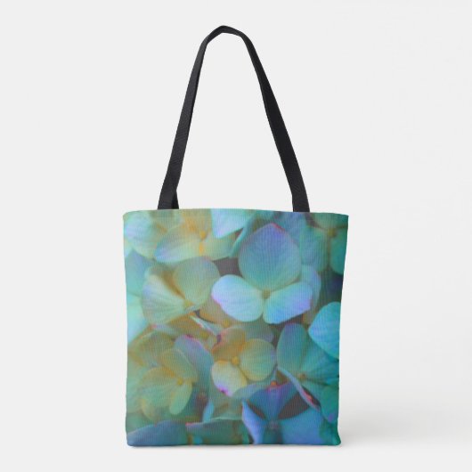 Aquamarin-blaugelbe Hydrangeas-Blume Tasche (Rückseite)