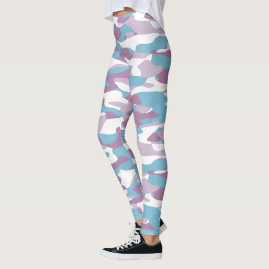 Aquamarin-blaurosa Lila-weißes Camouflage-Muster Leggings (Links)
