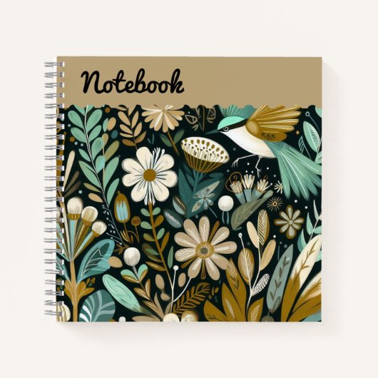 Aquamarin Bloom Notebook - Decorative Folk Birds T Notizblock (Vorderseite)