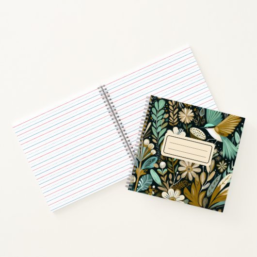 Aquamarin Bloom Notebook - dekorative Folk Birds Notizblock (Innenseite)