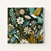 Aquamarin Bloom Notebook - dekorative Folk Birds Notizblock (Rückseite)