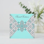 Aquamarin Blue 16 . Geburtstag Birthday Party Einladung (Stehend Vorderseite)