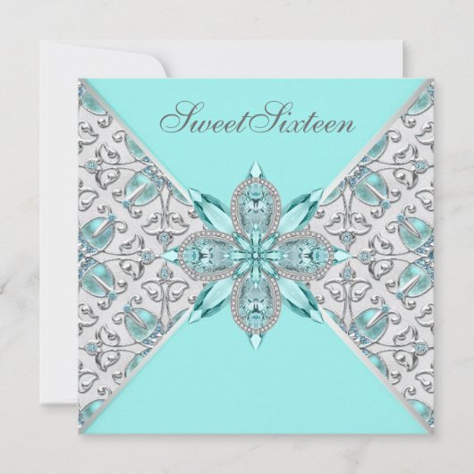 Aquamarin Blue 16 . Geburtstag Birthday Party Einladung (Vorderseite)