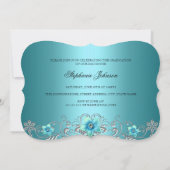 Aquamarin Blue Abschluss Card mit floraler Swirl Einladung (Rückseite)