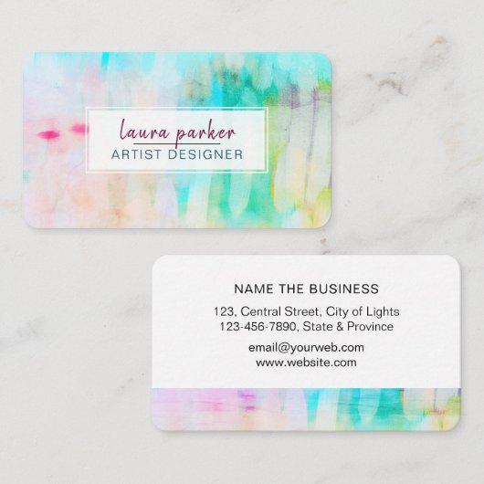 Aquamarin Blue Abstrakt Modern Watercolor Pinselst Visitenkarte (Vorne/Hinten)