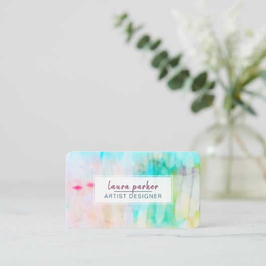 Aquamarin Blue Abstrakt Modern Watercolor Pinselst Visitenkarte (Stehend Vorderseite)