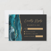 Aquamarin Blue Agate Gold Calligraphy Script Weddi RSVP Karte (Vorderseite)