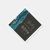 Aquamarin Blue Agate Gold Script Dark 90. Geburtst Serviette (Ecke)