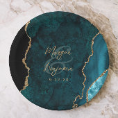 Aquamarin Blue Agate Gold Script Wedding Pappteller