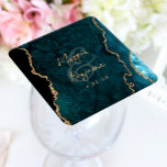 Aquamarin Blue Agate Gold Script Wedding Rechteckiger Pappuntersetzer<br><div class="desc">Diese eleganten,  modernen Hochzeitsfeier-Untersetzer verfügen über eine aquamarine,  blaue Aquarellfarbe mit Geodehintergrund,  die mit Imitaten mit goldenem Glitzer bestickt wurde. Personalisieren Sie sie mit den Namen des Ehepaares in goldfarbener Handschrift Kalligraphie über einen großen Ampersand,  und das Hochzeitdatum in Kupferplatte Schriftart.</div>