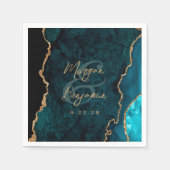 Aquamarin Blue Agate Gold Script Wedding Serviette (Vorderseite)