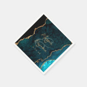 Aquamarin Blue Agate Gold Script Wedding Serviette (Ecke)