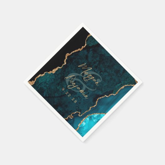 Aquamarin Blue Agate Gold Script Wedding Serviette (Ecke)