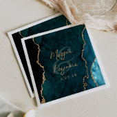 Aquamarin Blue Agate Gold Script Wedding Serviette