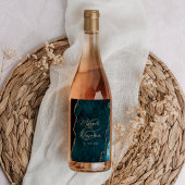 Aquamarin Blue Agate Gold Script Wedding Weinetikett