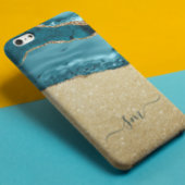 Aquamarin Blue Agate Monogram Script Stone Gold Case-Mate iPhone Hülle