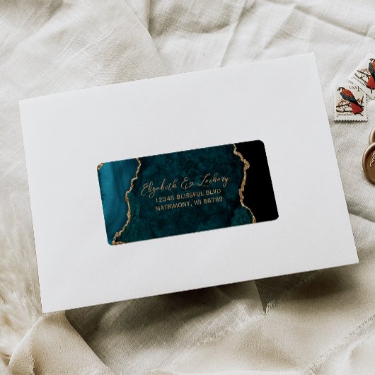 Aquamarin Blue Agate Script Wedding RSVP-Adresse Adressaufkleber