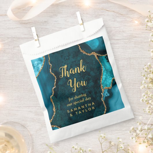 Aquamarin Blue and Gold Agate Wedding Vielen Dank Geschenktütchen (Ausgeschnitten)