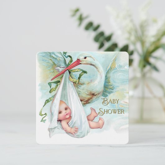 Aquamarin Blue and Gold Baby Dusche Einladung (Stehend Vorderseite)