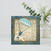 Aquamarin Blue and Gold Boys Baby Dusche Einladung (Stehend Vorderseite)