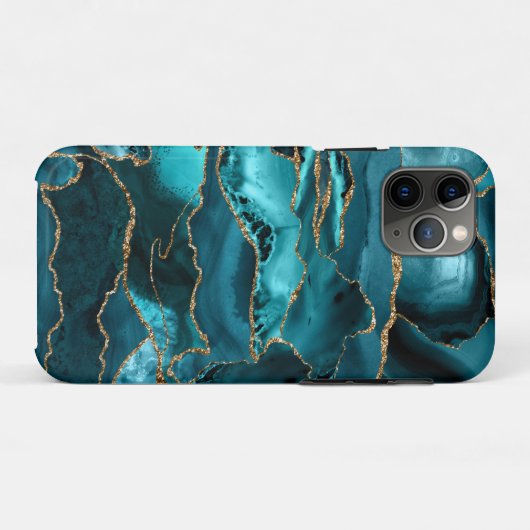 Aquamarin Blue and Gold Glitzer Agate Case-Mate iPhone Hülle (Rückseite (Horizontal))