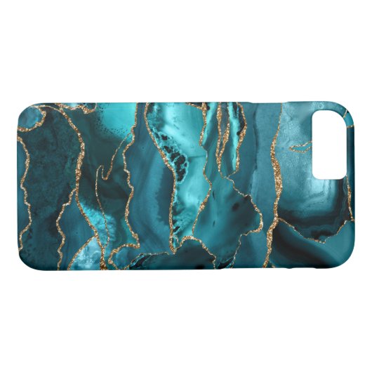Aquamarin Blue and Gold Glitzer Agate Case-Mate iPhone Hülle (Rückseite (Horizontal))
