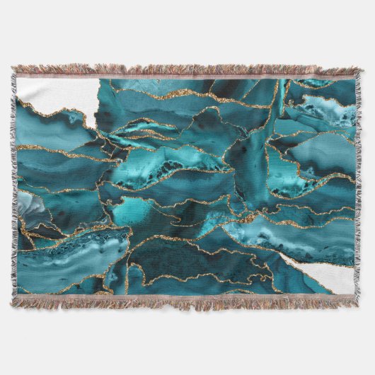 Aquamarin Blue and Gold Glitzer Agate Decke (Vorderseite)