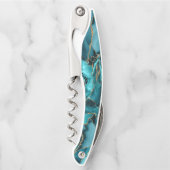 Aquamarin Blue and Gold Glitzer Agate Kellnermesser (Vorderseite)