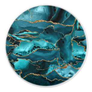 Aquamarin Blue and Gold Glitzer Agate Keramikknauf