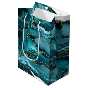 Aquamarin Blue and Gold Glitzer Agate Mittlere Geschenktüte
