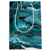 Aquamarin Blue and Gold Glitzer Agate Mittlere Geschenktüte (Vorderseite)