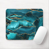 Aquamarin Blue and Gold Glitzer Agate Mousepad (Mit Mouse)