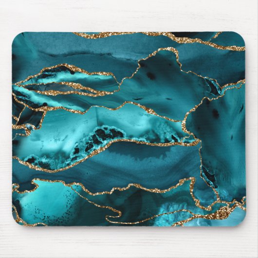 Aquamarin Blue and Gold Glitzer Agate Mousepad (Vorne)