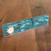 Aquamarin Blue and Gold Glitzer Agate Namensplakette (Seite)