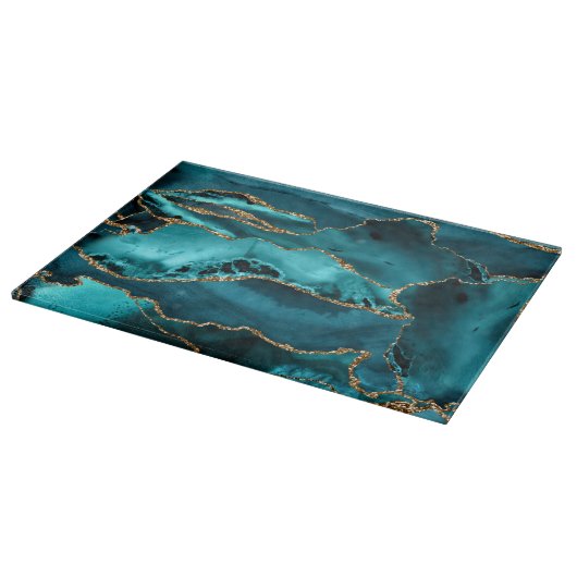 Aquamarin Blue and Gold Glitzer Agate Schneidebrett (Ecke)