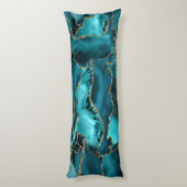 Aquamarin Blue and Gold Glitzer Agate Seitenschläferkissen (Rückseite (Vertikal))