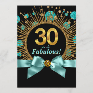 Aquamarin Blue and Gold Glitzer Frauen 30. Geburts Einladung