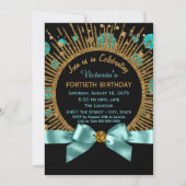 Aquamarin Blue and Gold Glitzer Frauen 40. Geburts Einladung (Rückseite)
