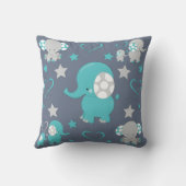 Aquamarin Blue and Gray Baby Elephants Muster druc Kissen (Rückseite)