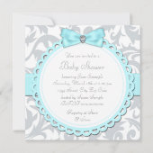 Aquamarin Blue and Gray Footprint Baby Girl Dusche Einladung (Rückseite)