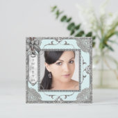 Aquamarin Blue and Silver Foto Sweet 16 Birthday P Einladung (Stehend Vorderseite)