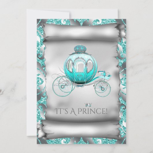 Aquamarin Blue and Silver Prince Baby Dusche Einladung (Vorderseite)