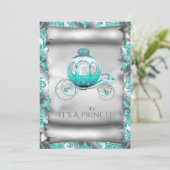 Aquamarin Blue and Silver Prince Baby Dusche Einladung (Stehend Vorderseite)