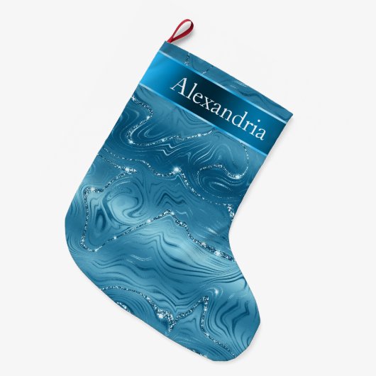 Aquamarin Blue Aqua Glam Glitz Großer Weihnachtsstrumpf (Vorderansicht (hängend))