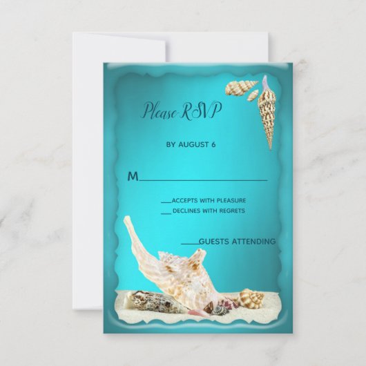 Aquamarin Blue Aqua Türkise Seashell Wedding RSVP Karte (Vorderseite)