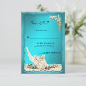 Aquamarin Blue Aqua Türkise Seashell Wedding RSVP Karte (Stehend Vorderseite)